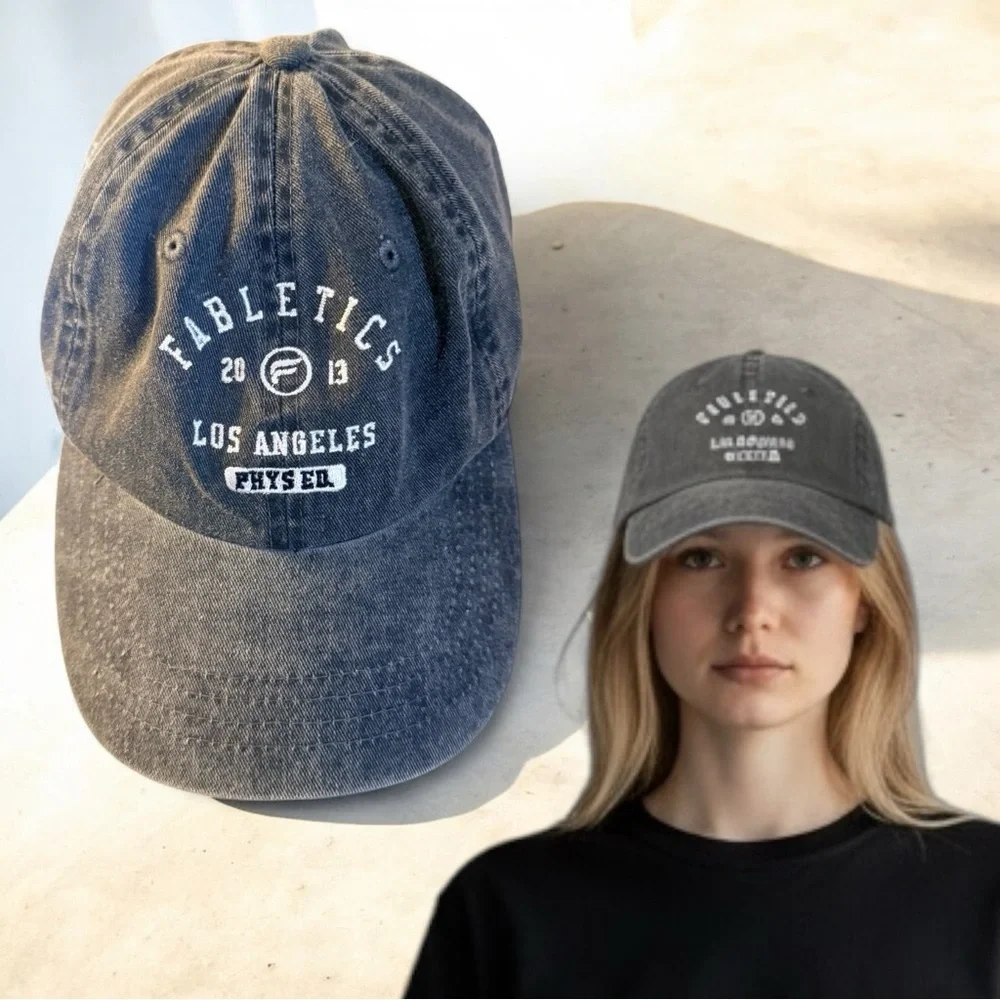 Fabletics Los Angeles Phys Ed Distressed Black Denim Baseball Cap Adjustable Y2K